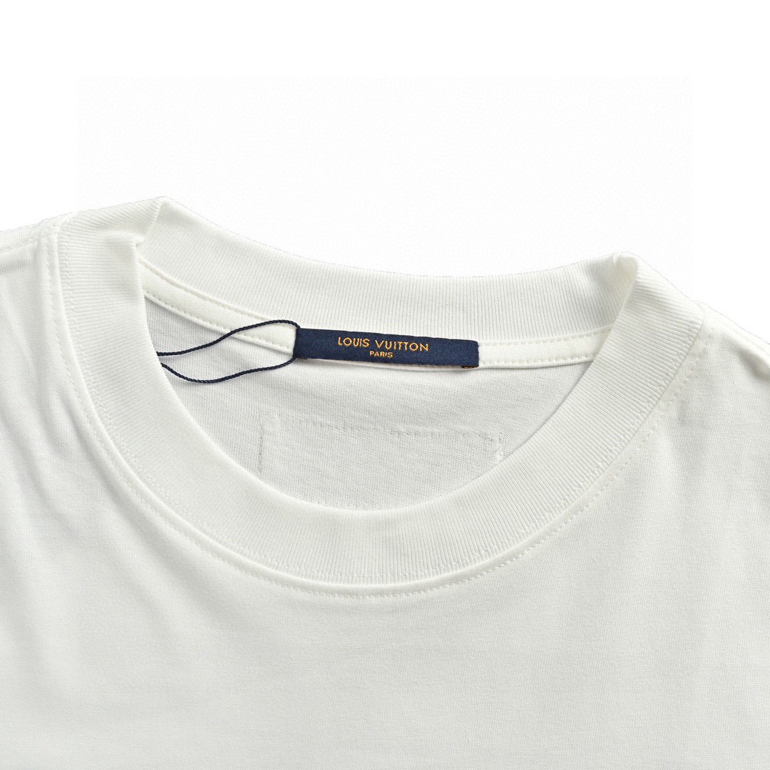 路易威登/Louis Vuitton 夏季新款 麻绳刺绣圆领短袖T恤 黑色/白色