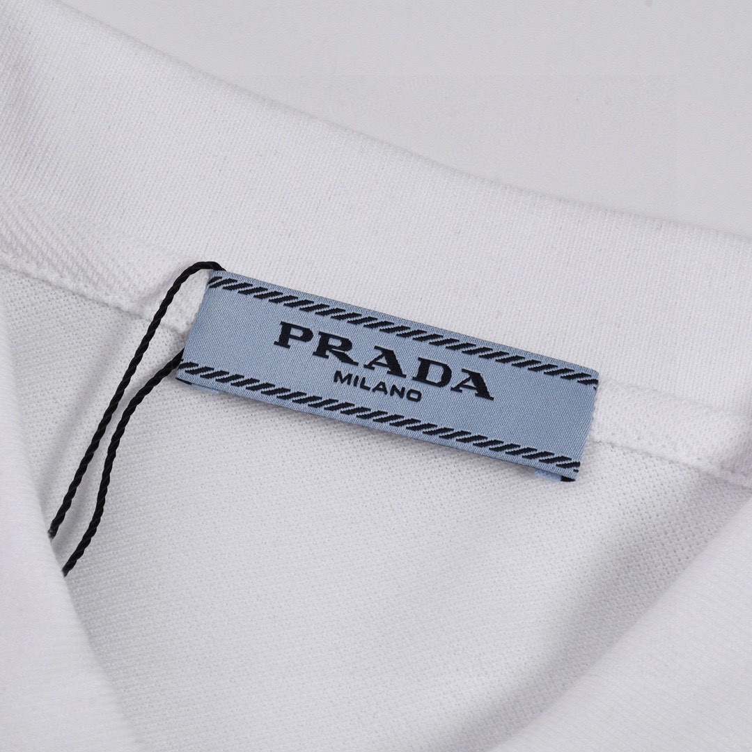 普拉达/Prada 夏季新款 经典三角标拉链翻领短袖polo衫 黑色/白色