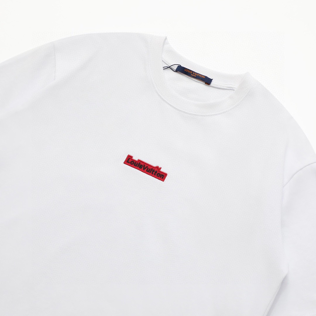 路易威登/Louis Vuitton 夏季新款 红色小标刺绣圆领短袖T恤 白色/黑色