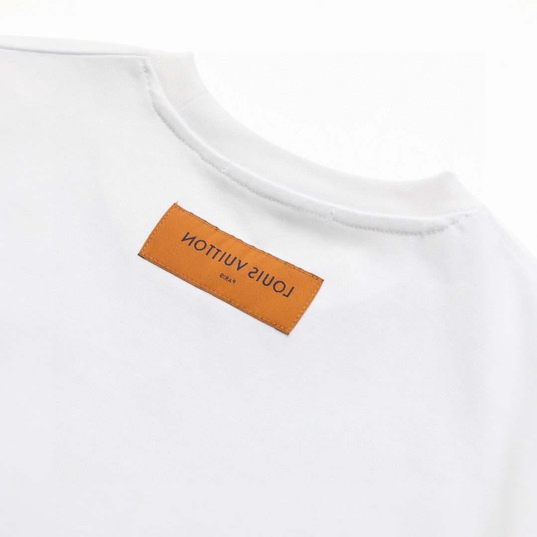 路易威登/Louis Vuitton 夏季新款 红色小标刺绣圆领短袖T恤 白色/黑色