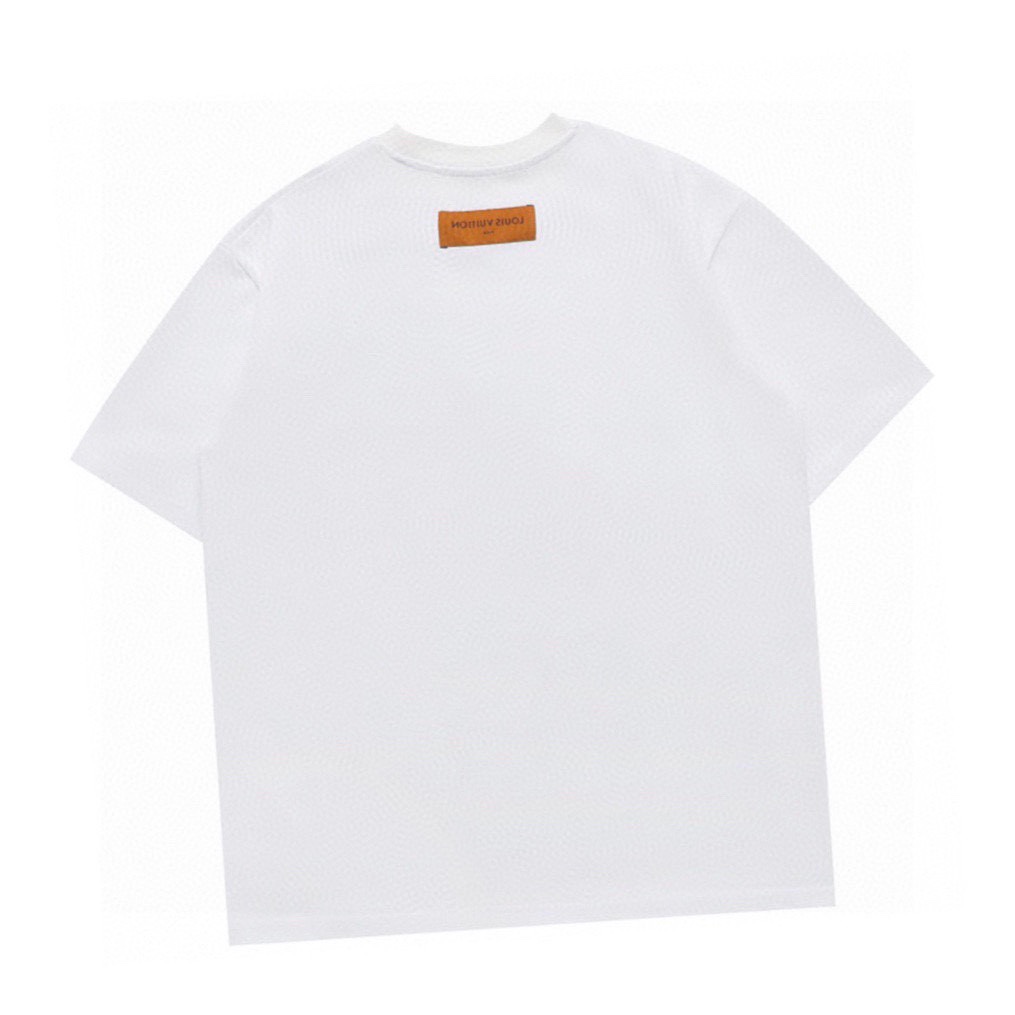 路易威登/Louis Vuitton 夏季新款 胸前浮雕压花字母圆领短袖T恤 白色/黑色