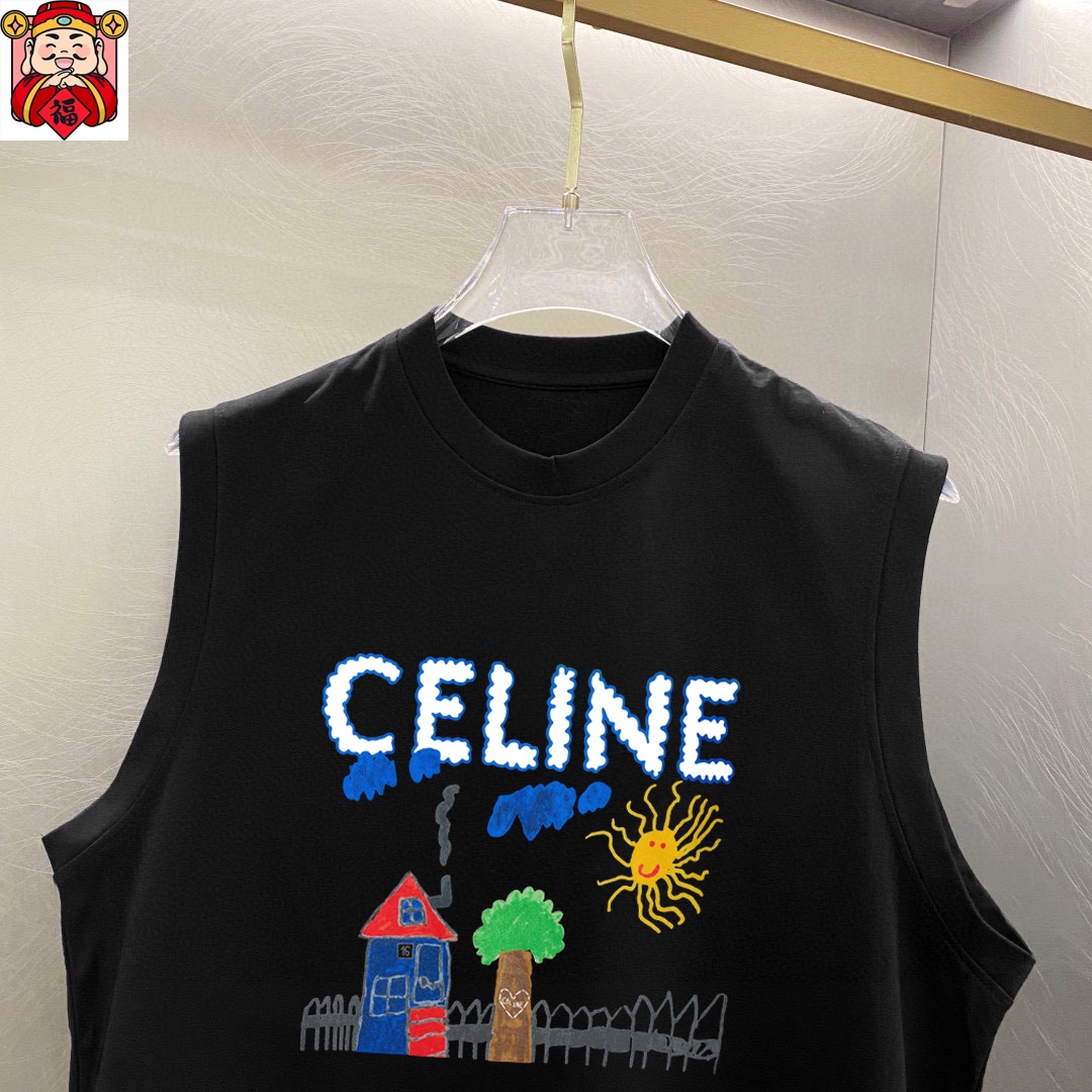 Celine 品牌【CELINE赛琳】2025夏季新品背心T袖 简约款式 任何人都可以轻松驾驶 进口定制丝光棉面料 手软舒适有型 吸汗透气