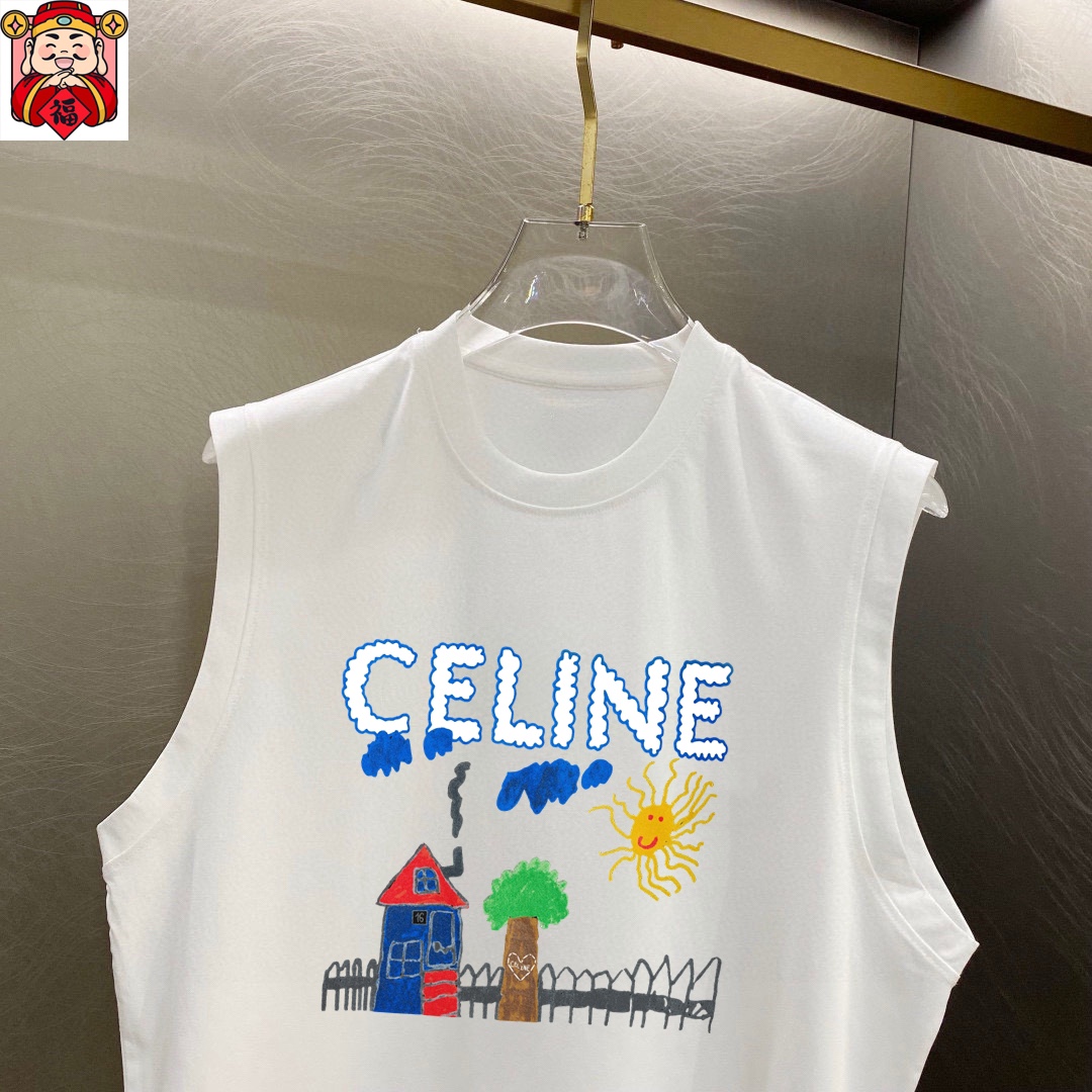 Celine 品牌【CELINE赛琳】2025夏季新品背心T袖 简约款式 任何人都可以轻松驾驶 进口定制丝光棉面料 手软舒适有型 吸汗透气