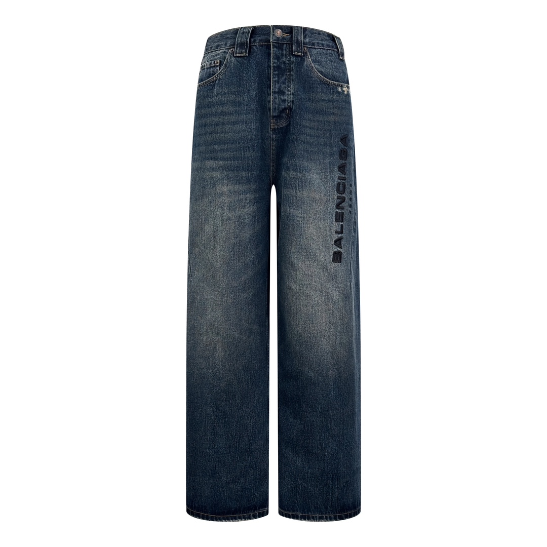 Balenciaga Jeans Embroidered Wide-Leg Denim Pants - Dark Blue, Size XS-L 1 i1753369687 6666 3