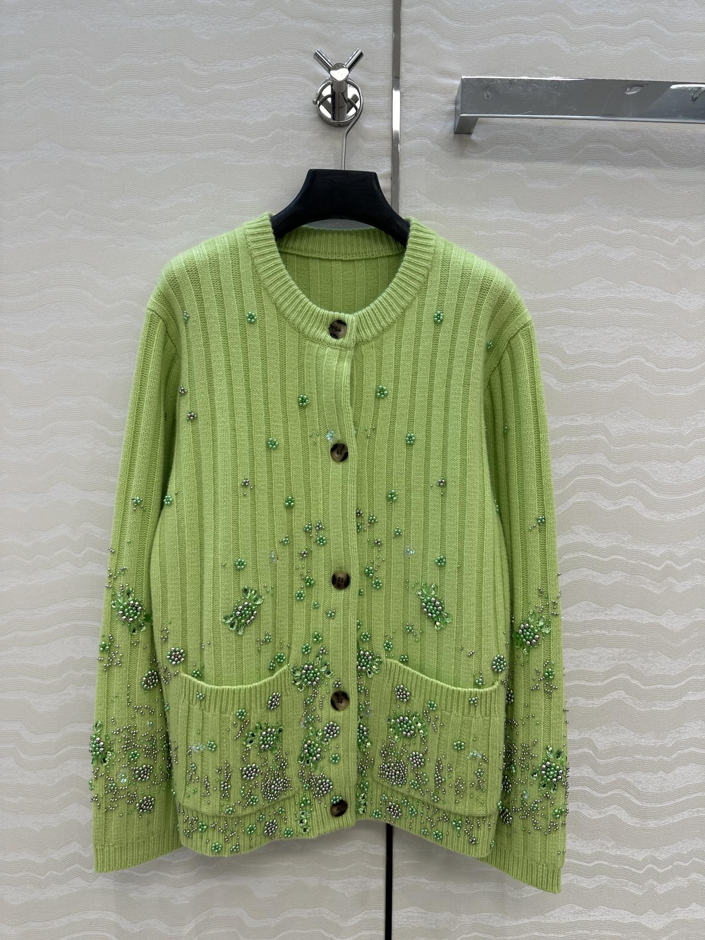 High-End Handmade Cashmere Wool Jacket with Beaded Details – American Academy Fung V