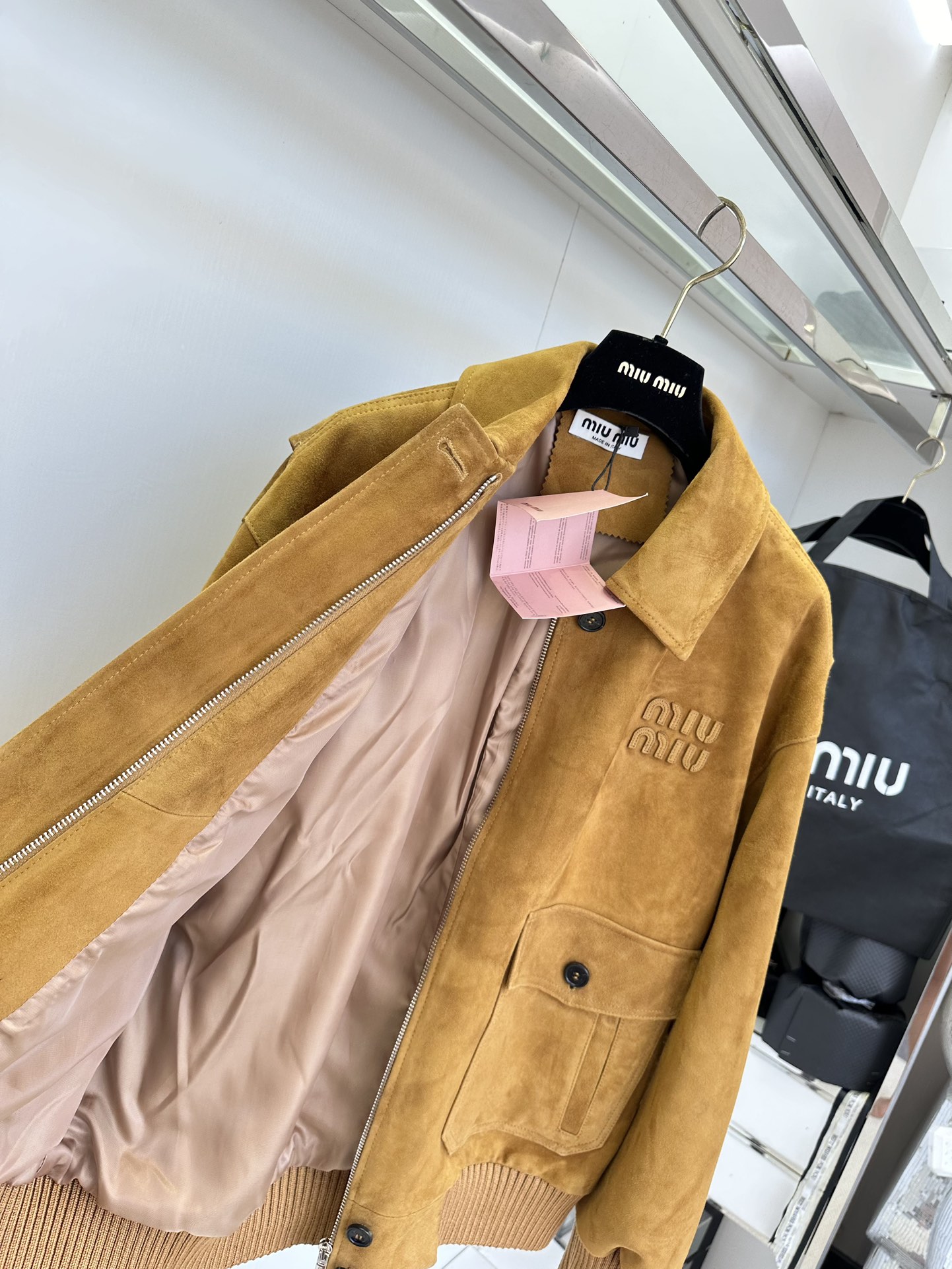 Miu Miu Shearling Suede Lambskin Jacket - Warm Brown, Small Collar 9 i1753431301 5330 7