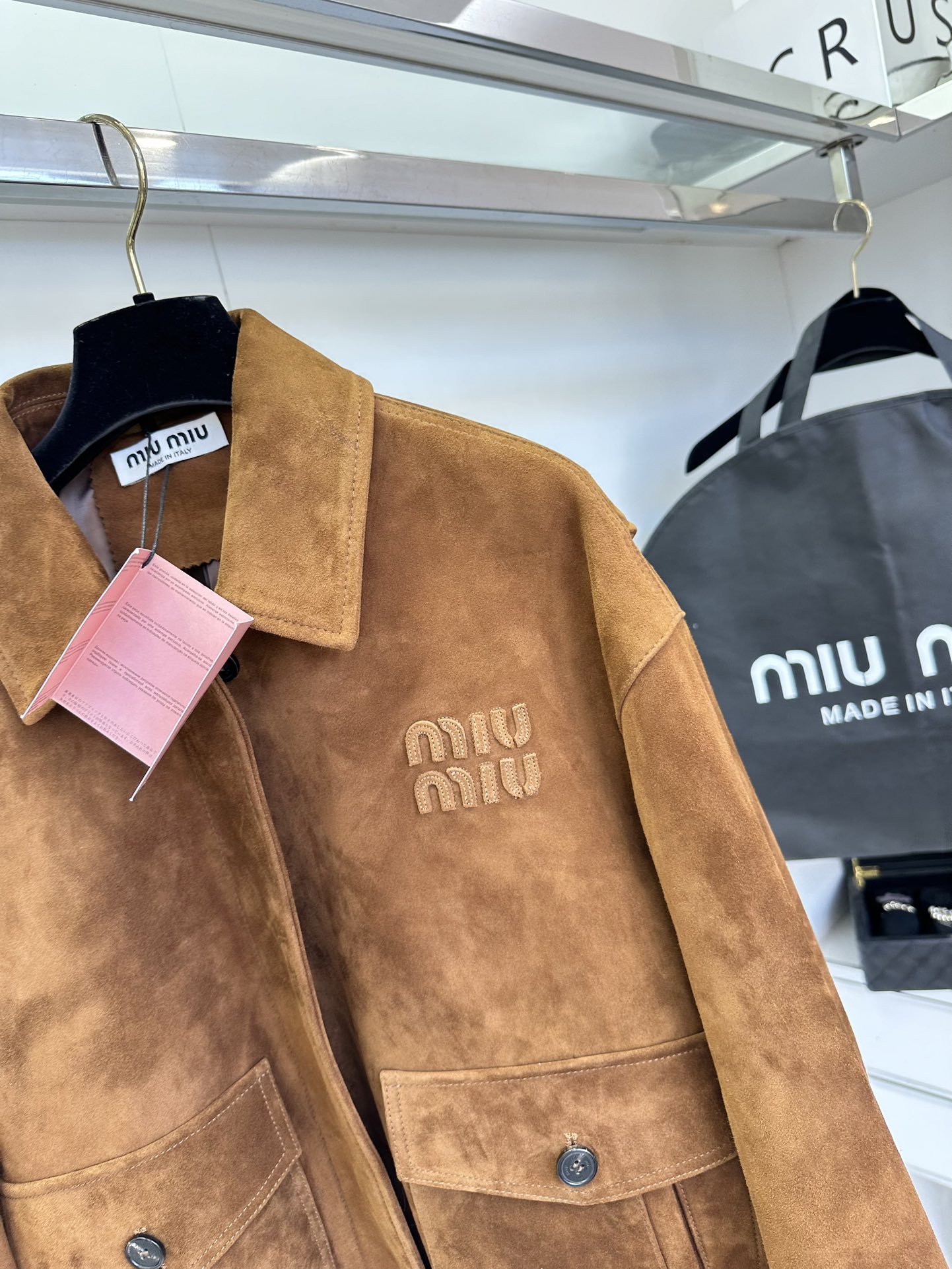 Miu Miu Shearling Lambskin Jacket - Warm Brown, Small Collar, 3D Logo 7 i1753431381 289 5