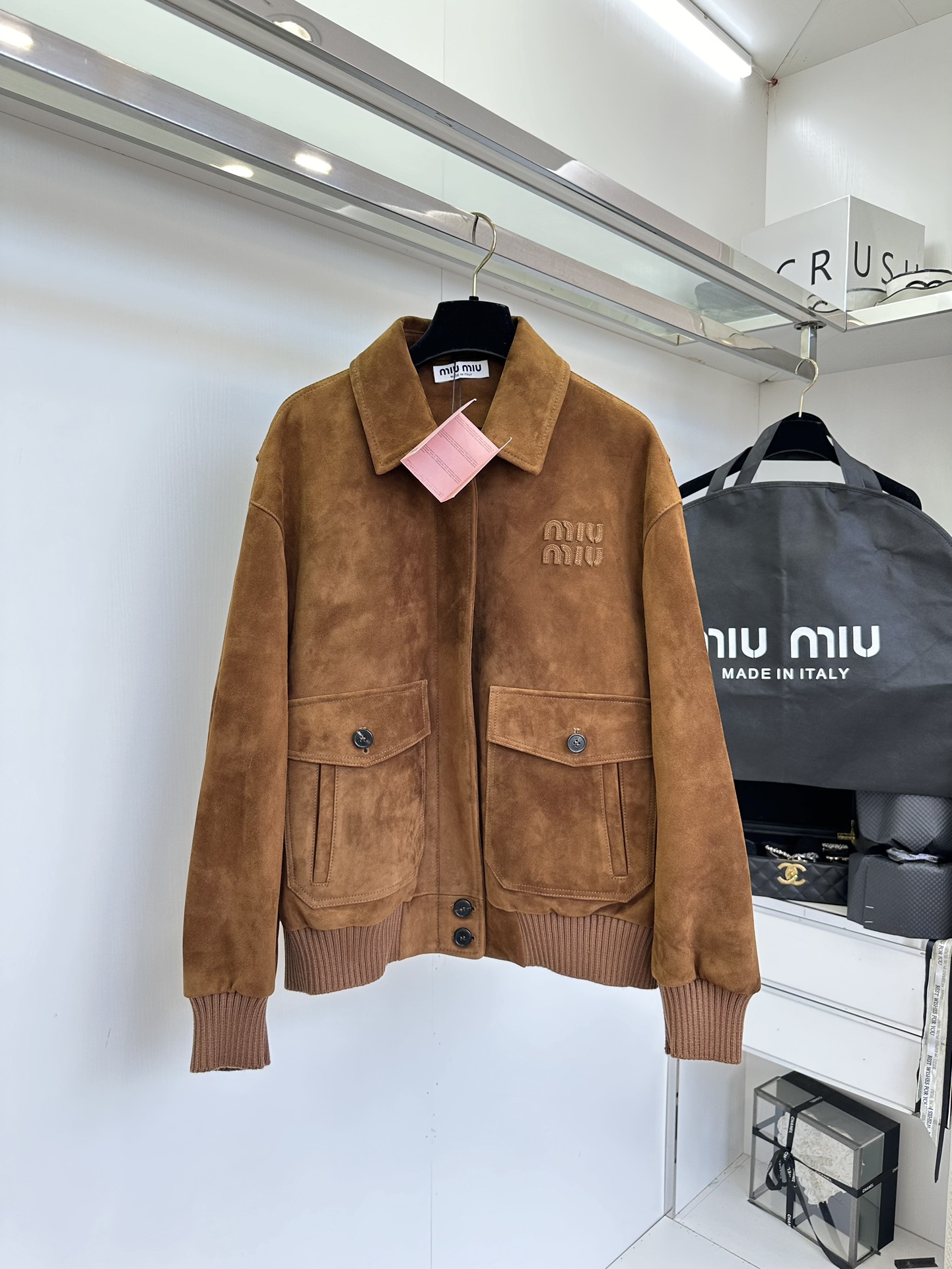 Miu Miu Shearling Lambskin Jacket - Warm Brown, Small Collar, 3D Logo 4 i1753431381 9788 2