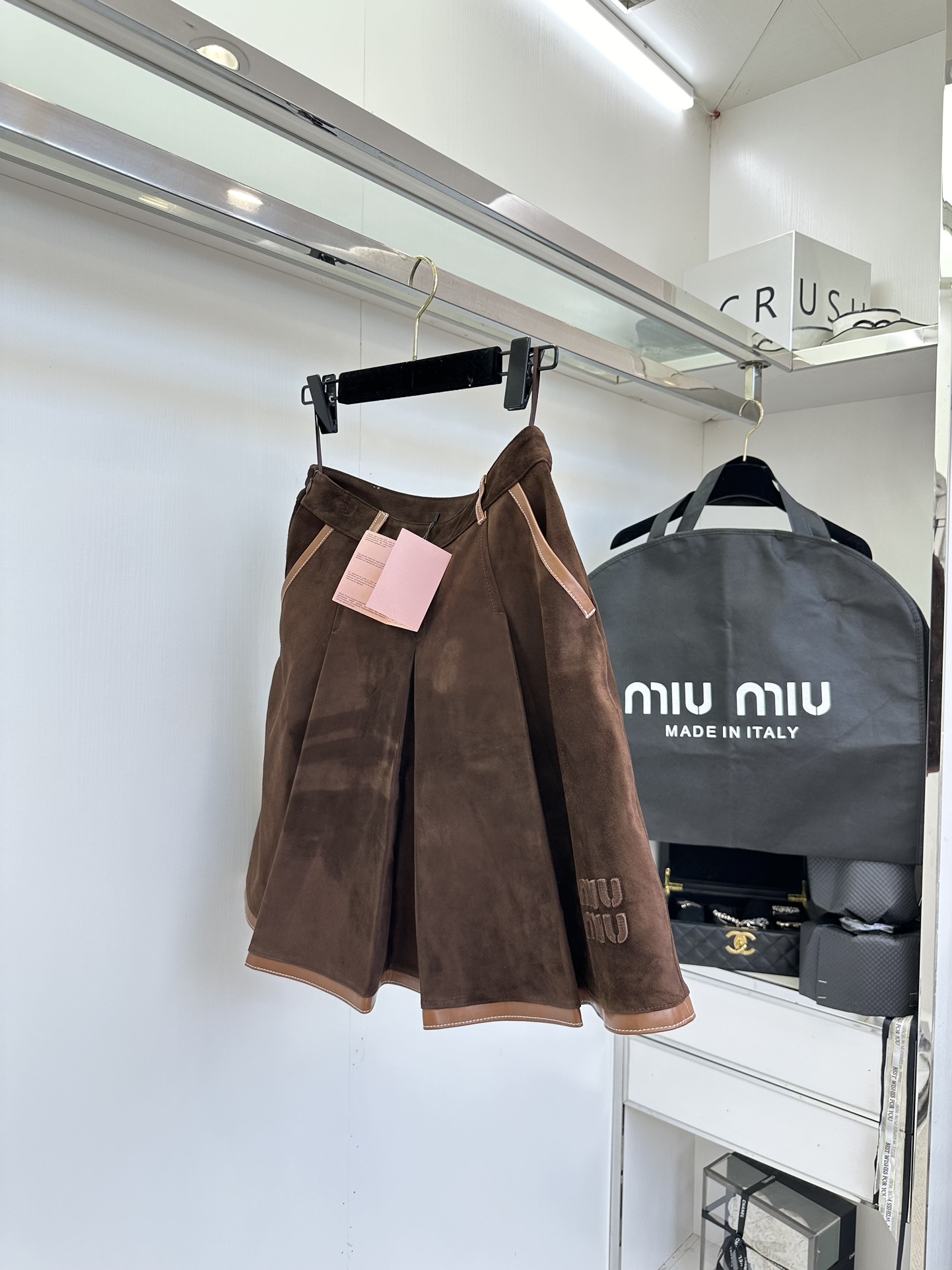 Miu Miu Suede Pleated Lambskin Skirt - Warm Brown, Knee Length, 2024 Collection 10 i1753431822 2804 8