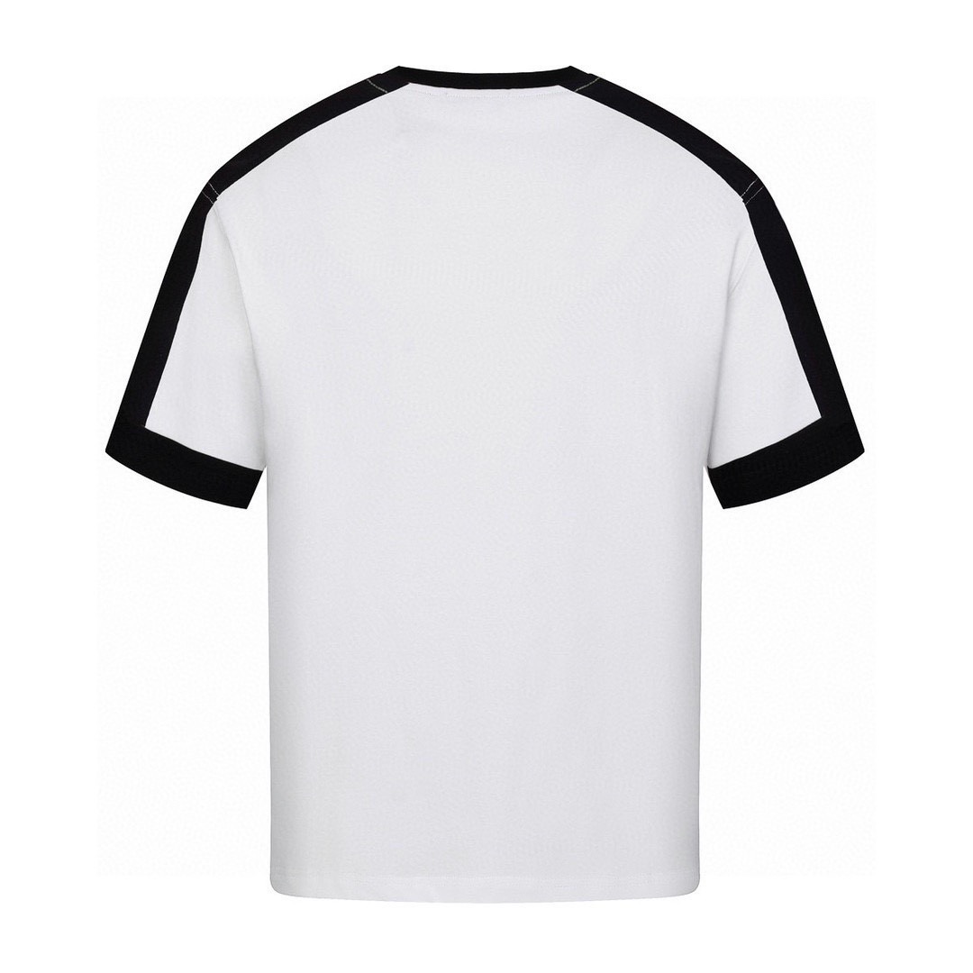 罗意威/Loewe 夏季新款 拼接织带刺绣字母圆领短袖T恤 黑色/白色