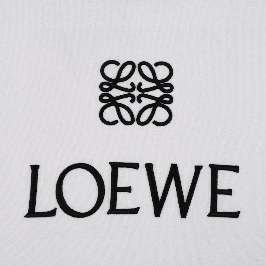 罗意威/Loewe 夏季新款 拼接织带刺绣字母圆领短袖T恤 黑色/白色