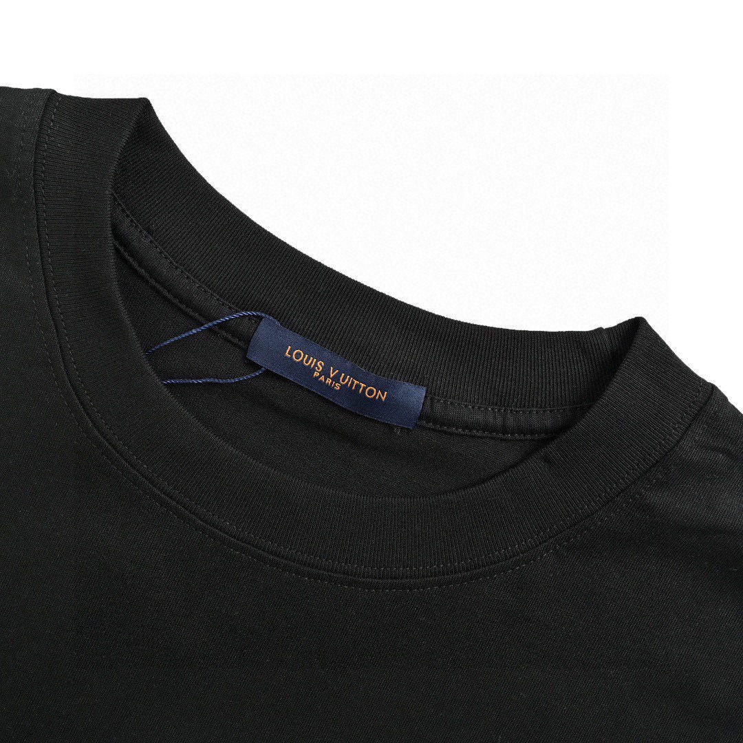 路易威登/Louis Vuitton 夏季新款 星宿字母连线刺绣圆领短袖T恤 黑色