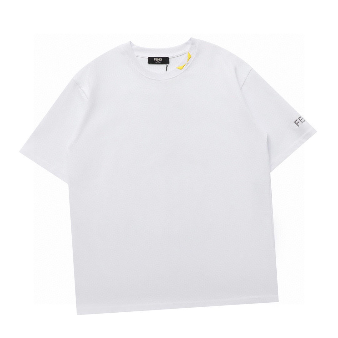 芬迪/Fendi 夏季新款 领口恶魔眼睛刺绣休闲圆领短袖T恤 黑色/白色