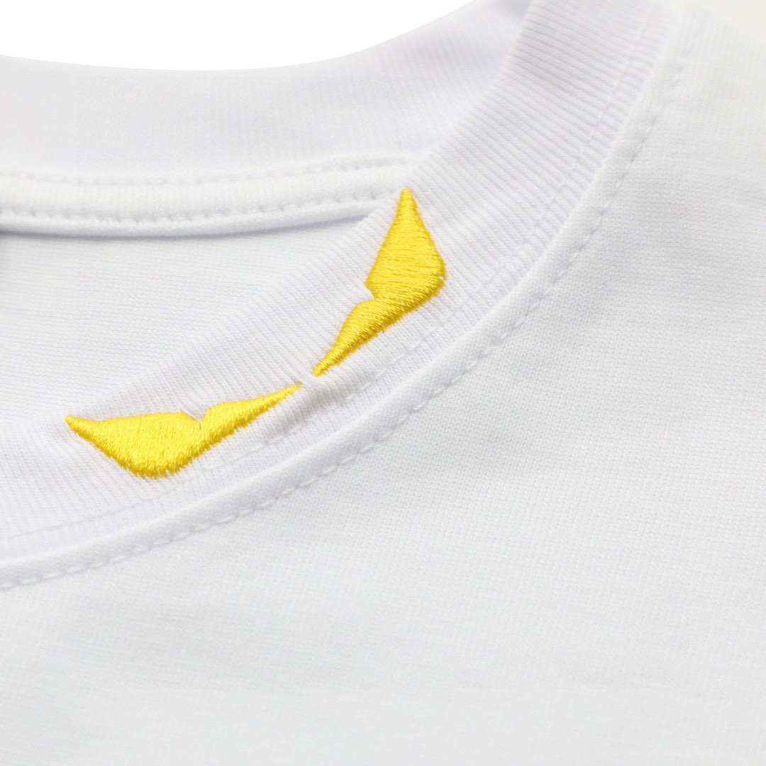 芬迪/Fendi 夏季新款 领口恶魔眼睛刺绣休闲圆领短袖T恤 黑色/白色