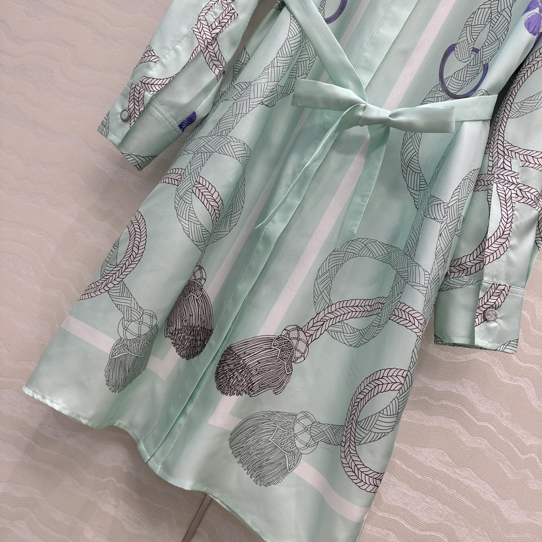 独家首发，原单品质💕 H系25s早秋新品衬衫领连衣裙！薄荷绿Palefroi Remix图案定位印花10