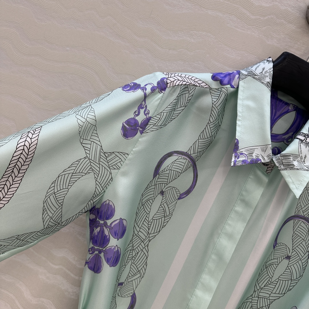 独家首发，原单品质💕 H系25s早秋新品衬衫领连衣裙！薄荷绿Palefroi Remix图案定位印花10