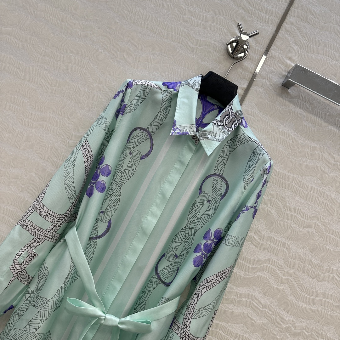 独家首发，原单品质💕 H系25s早秋新品衬衫领连衣裙！薄荷绿Palefroi Remix图案定位印花10