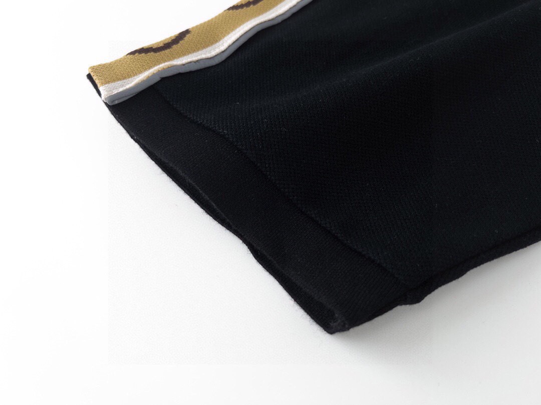 古驰/Gucci 夏季新款 经典双G反光织带拼接翻领短袖polo衫 黑色/杏色