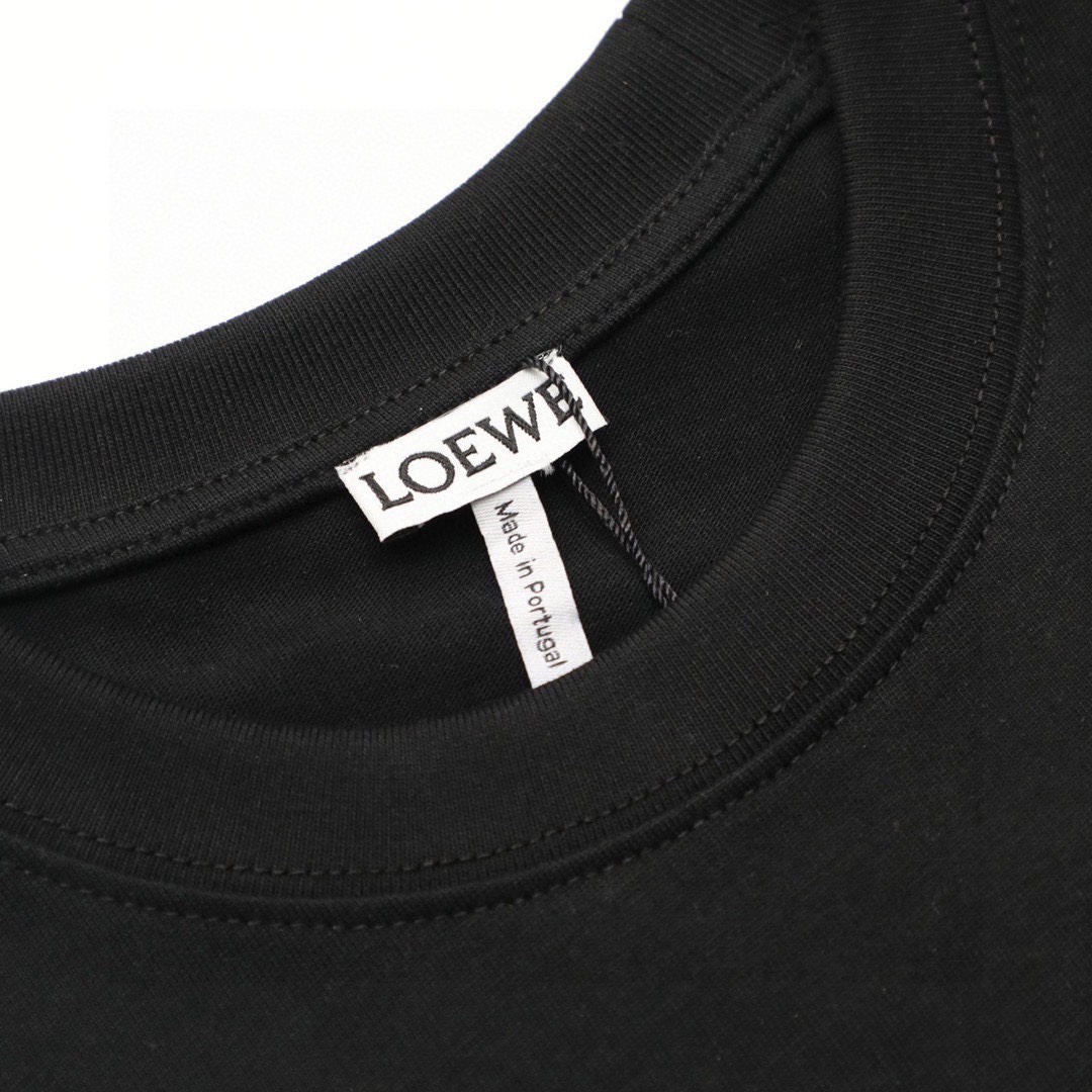 罗意威/Loewe 夏季新款 错位logo拼色刺绣刺绣圆领短袖T恤 黑色