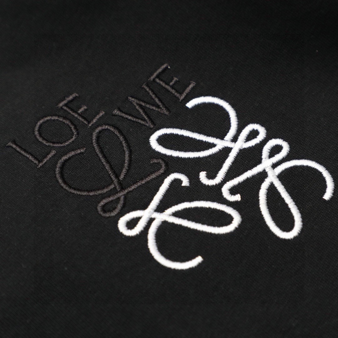 罗意威/Loewe 夏季新款 错位logo拼色刺绣刺绣圆领短袖T恤 黑色