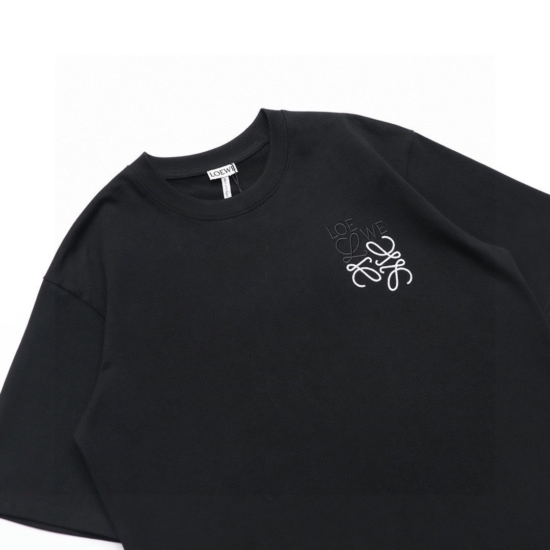 罗意威/Loewe 夏季新款 错位logo拼色刺绣刺绣圆领短袖T恤 黑色