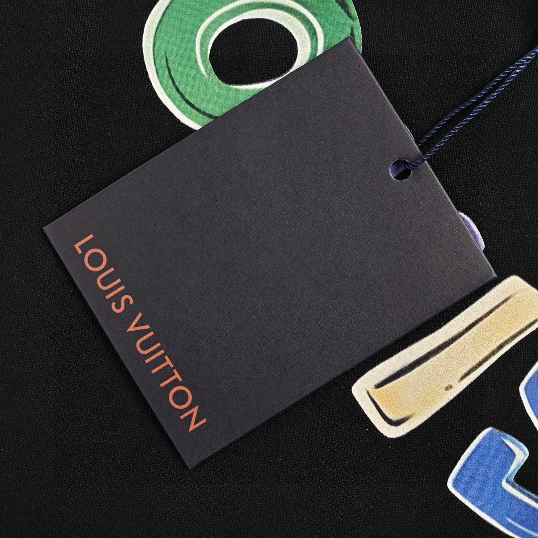 路易威登/Louis Vuitton 夏季新款 经典项链吊坠彩色字母圆领短袖T恤 黑色/白色