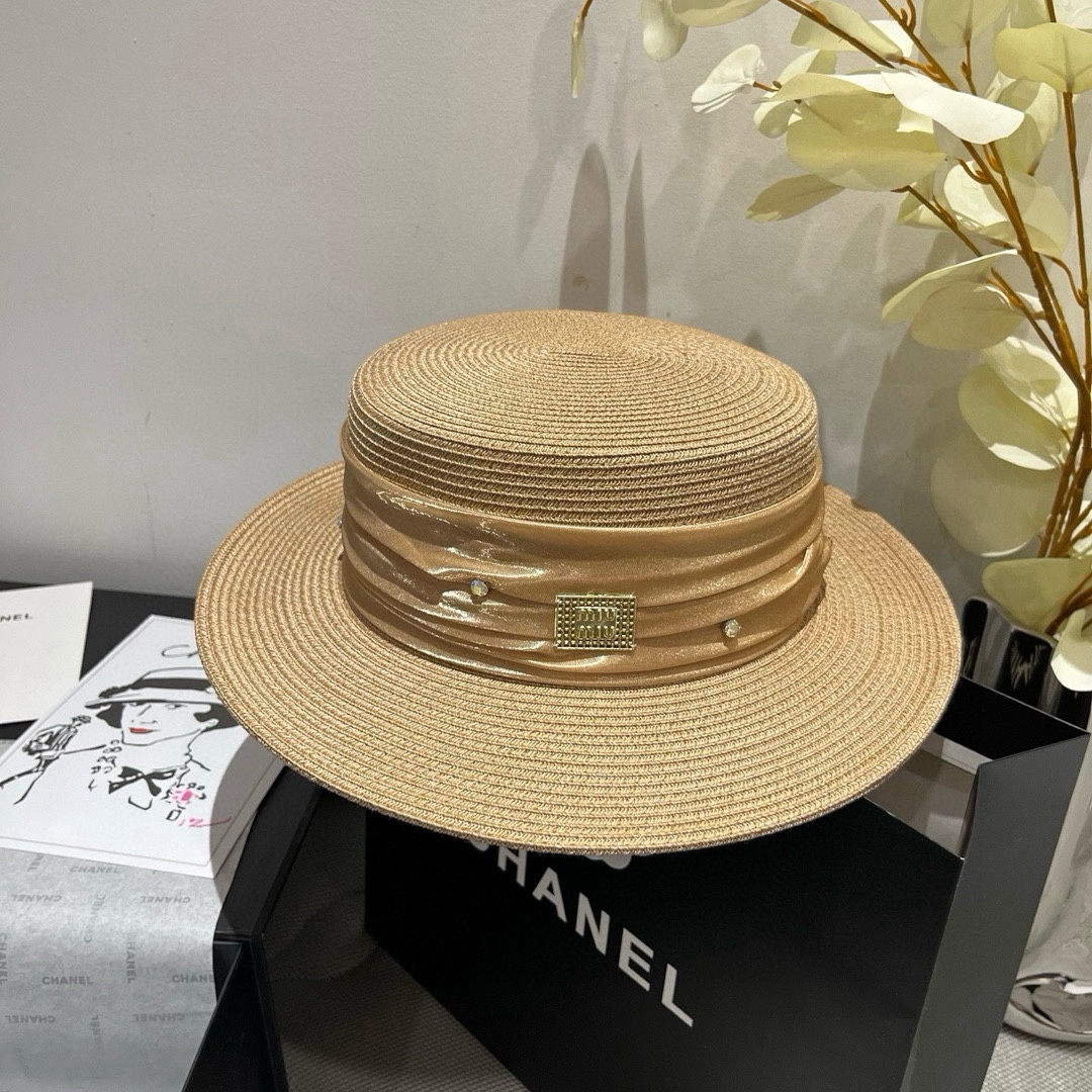 NO:359008,Miumiu Miu new top hat, high-end PP straw fabric, head circumference 57cm hat, straw hat, fisherman hat, baseball hat, hat, miumiu, espadrilles, hatsmiumiu缪缪新款平顶礼帽,高级PP草面料,头围57cm帽子草帽渔夫帽棒球帽,帽子,miumiu,espadrilles,hats,hat