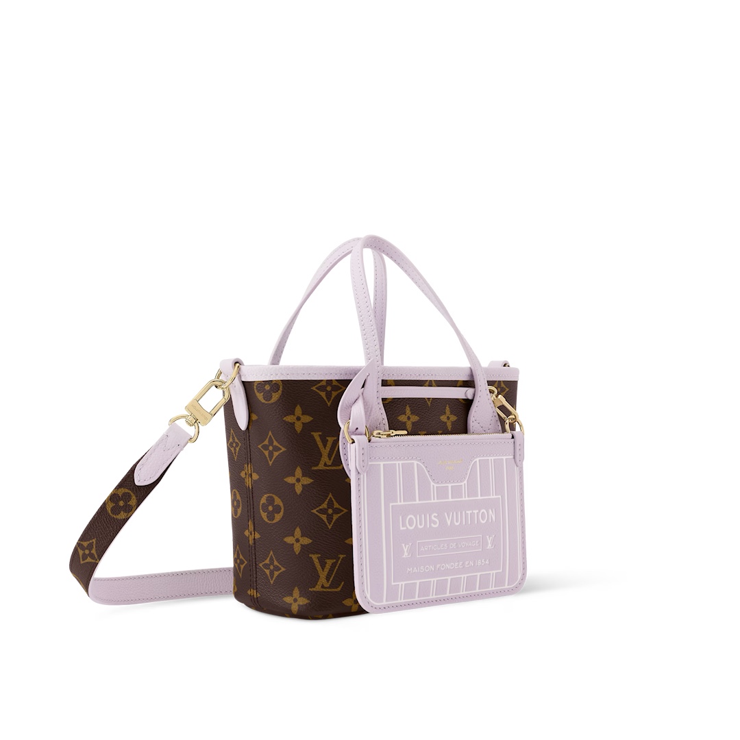 【Neverfull Bandoulière Inside Out BB 手袋】 m25656 老花/紫色 (双面)参考图