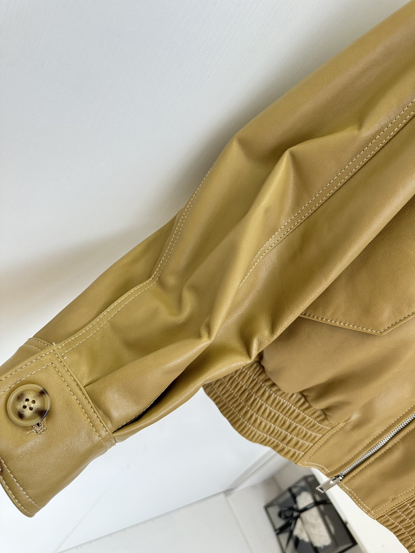 Women's Genuine Leather Biker Jacket - Mustard Yellow, Half High Collar 8 i1753612726 3186 6