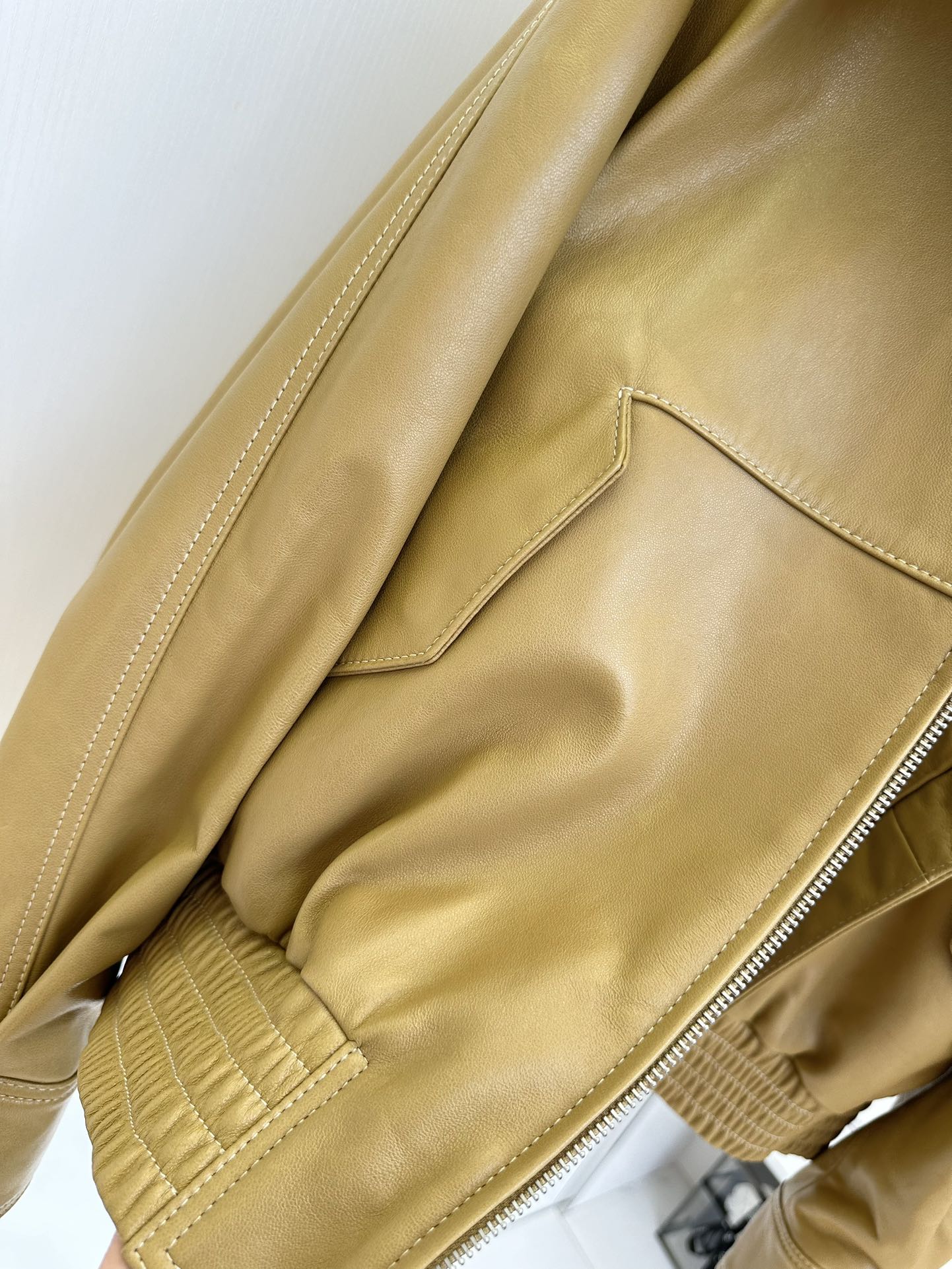 Women's Genuine Leather Biker Jacket - Mustard Yellow, Half High Collar 9 i1753612726 6168 7