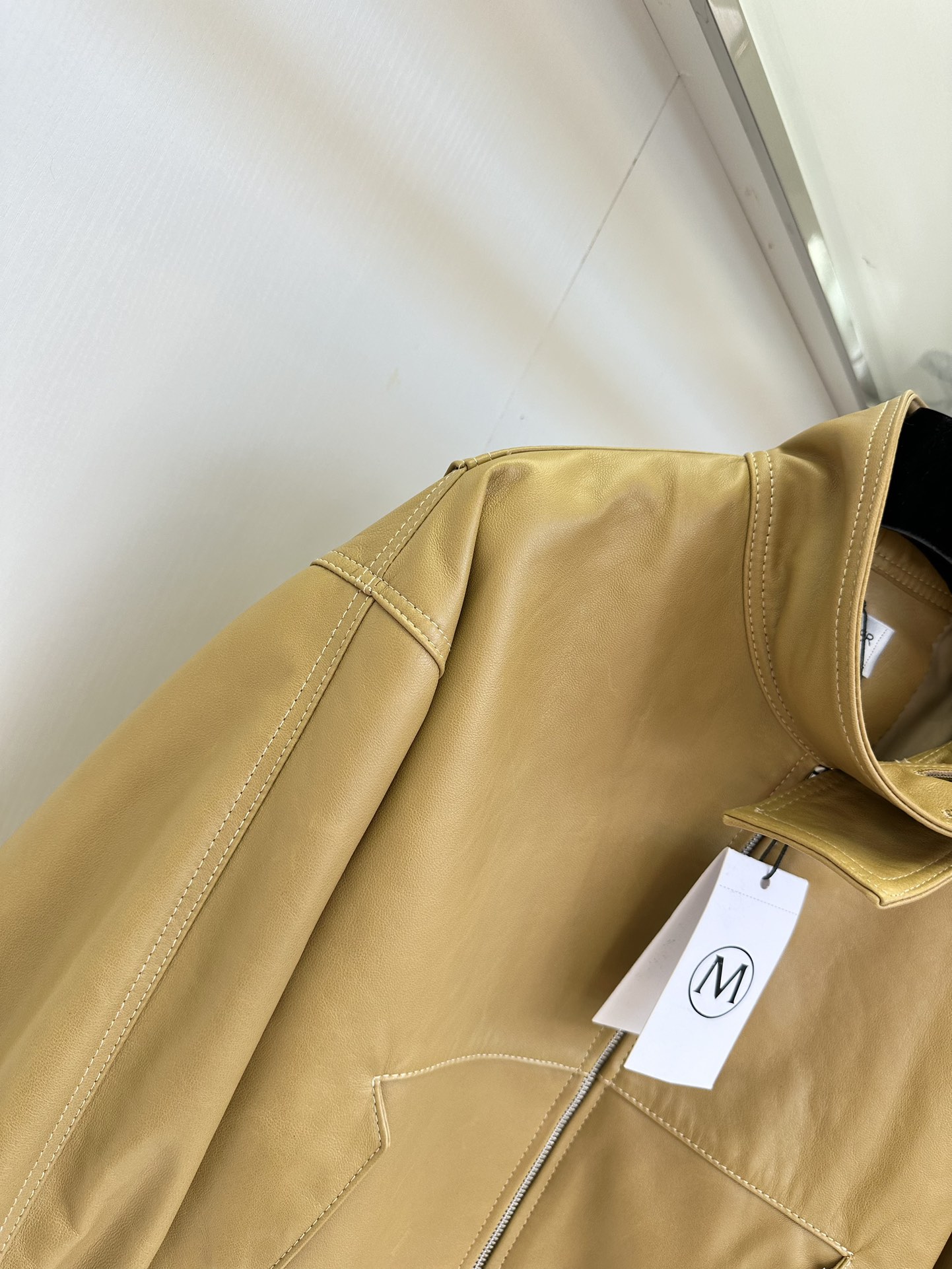 Women's Genuine Leather Biker Jacket - Mustard Yellow, Half High Collar 7 i1753612726 6454 5