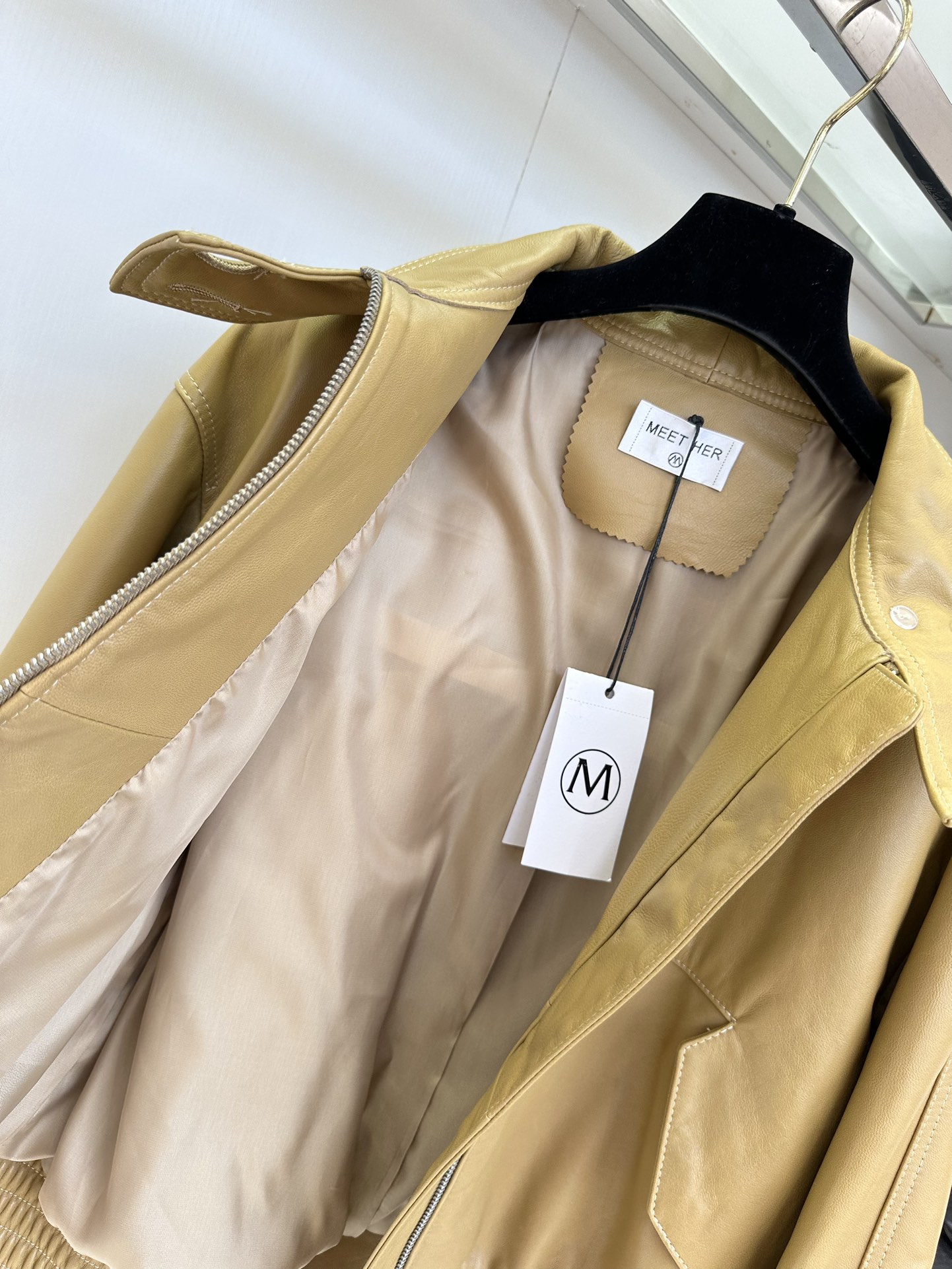 Women's Genuine Leather Biker Jacket - Mustard Yellow, Half High Collar 10 i1753612726 9433 8
