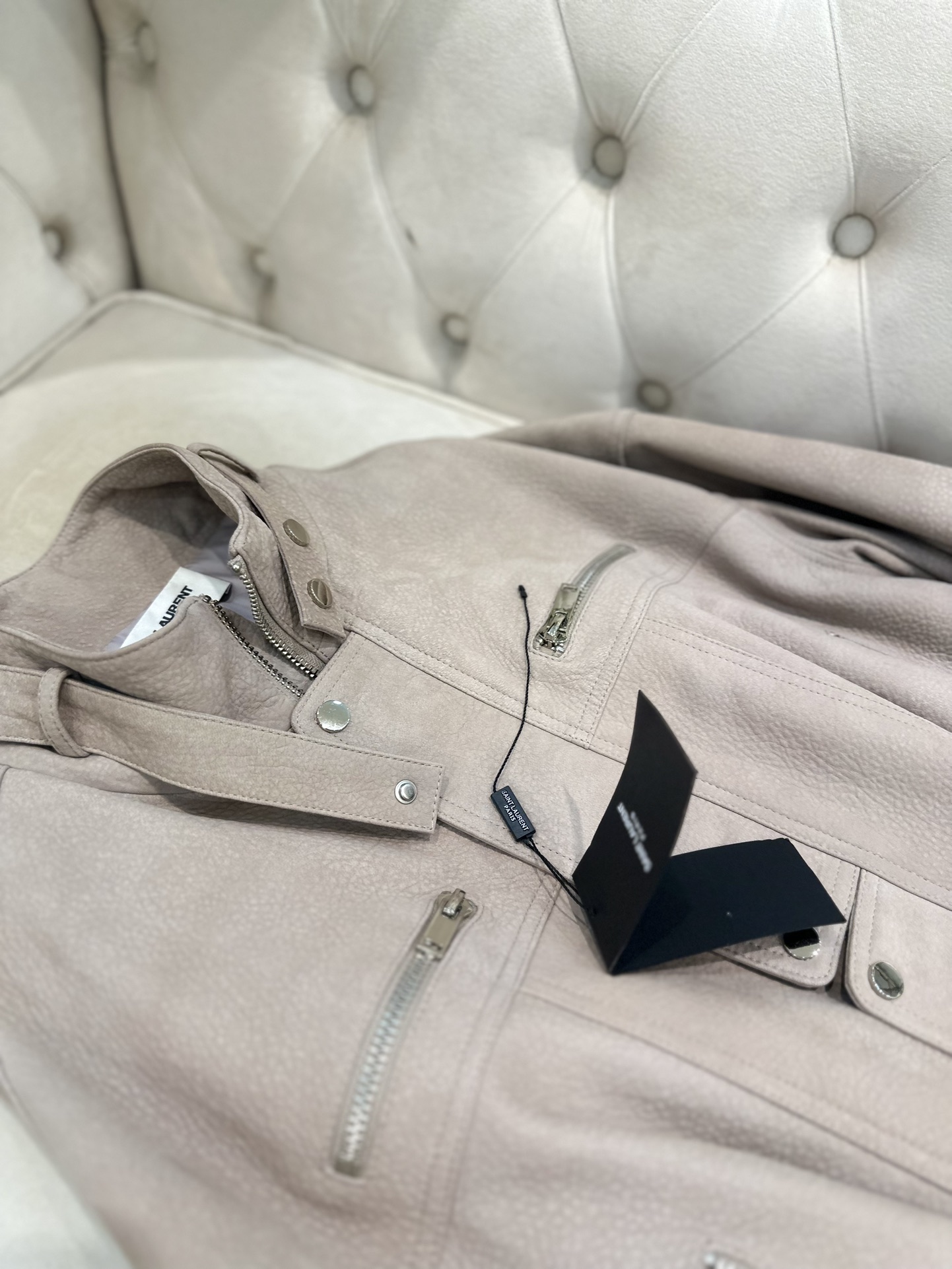 “Saint Laurent P2832 Cinnamon Pink Sheepskin Leather Jacket with Dust Bag, Italy Import, Sizes S-XL” - 图片 3