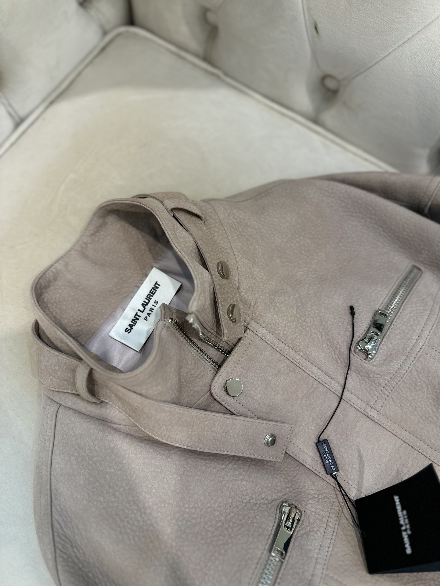 “Saint Laurent P2832 Cinnamon Pink Sheepskin Leather Jacket with Dust Bag, Italy Import, Sizes S-XL” - 图片 9