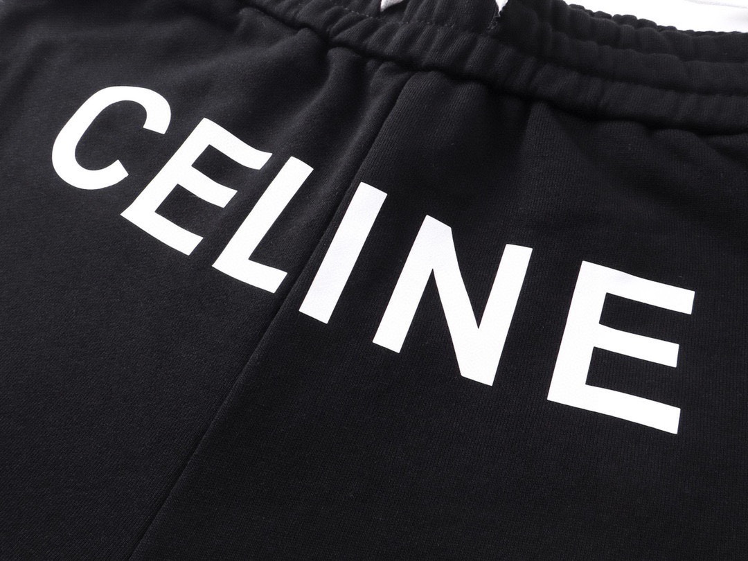 赛琳/CELINE 夏季新款 经典字母印花休闲短裤 黑色/灰色