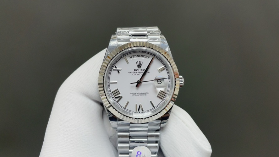 Rolex Day-Date 40mm Steel Bracelet Watch with White Dial and Fluted Bezel 1 Rolex Day-Date 40mm Steel Bracelet Watch with White Dial and Fluted Bezel