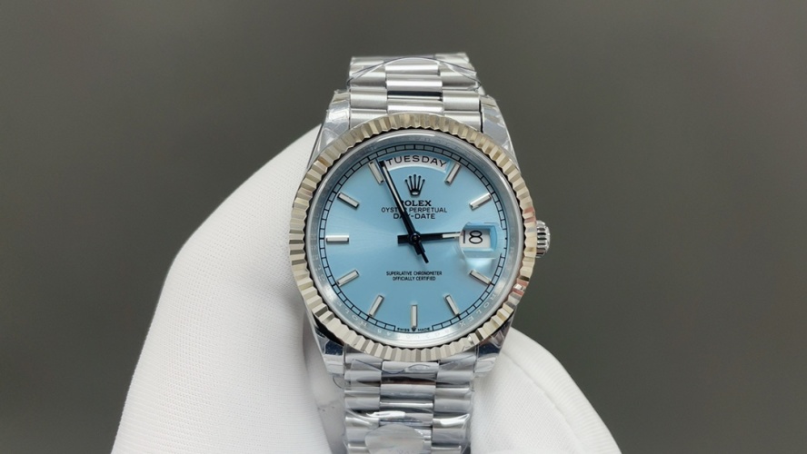 Rolex Day-Date 40mm Steel Bracelet Watch with Blue Dial and Fluted Bezel 1 Rolex Day-Date 40mm Steel Bracelet Watch with Blue Dial and Fluted Bezel