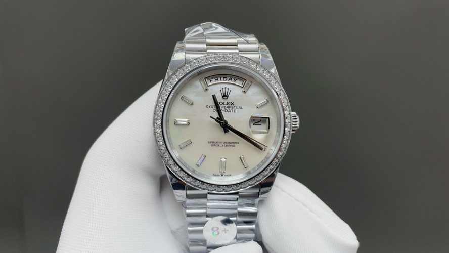 Rolex Day-Date 40mm Steel Watch with Diamond Bezel and Mother-of-Pearl Dial 1 Rolex Day-Date 40mm Steel Watch with Diamond Bezel and Mother-of-Pearl Dial