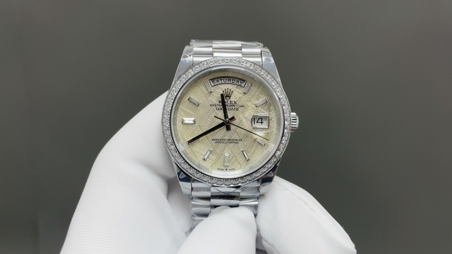 Rolex Day-Date 40mm Silver Dial Stainless Steel Watch with Diamond Bezel 1 Rolex Day-Date 40mm Silver Dial Stainless Steel Watch with Diamond Bezel