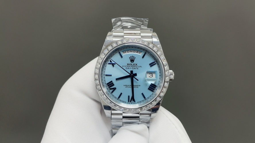 Rolex Day-Date 40mm Steel Watch with Diamond Bezel and Blue Dial 1 Rolex Day-Date 40mm Steel Watch with Diamond Bezel and Blue Dial