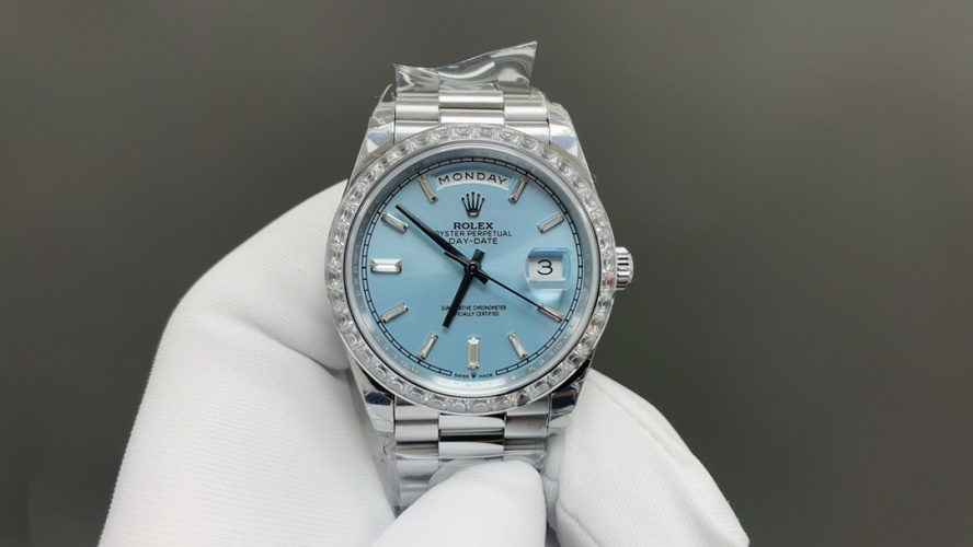 Rolex Day-Date 40mm Steel Bracelet Watch with Diamond Bezel and Blue Dial 23 Rolex Day-Date 40mm Steel Bracelet Watch with Diamond Bezel and Blue Dial