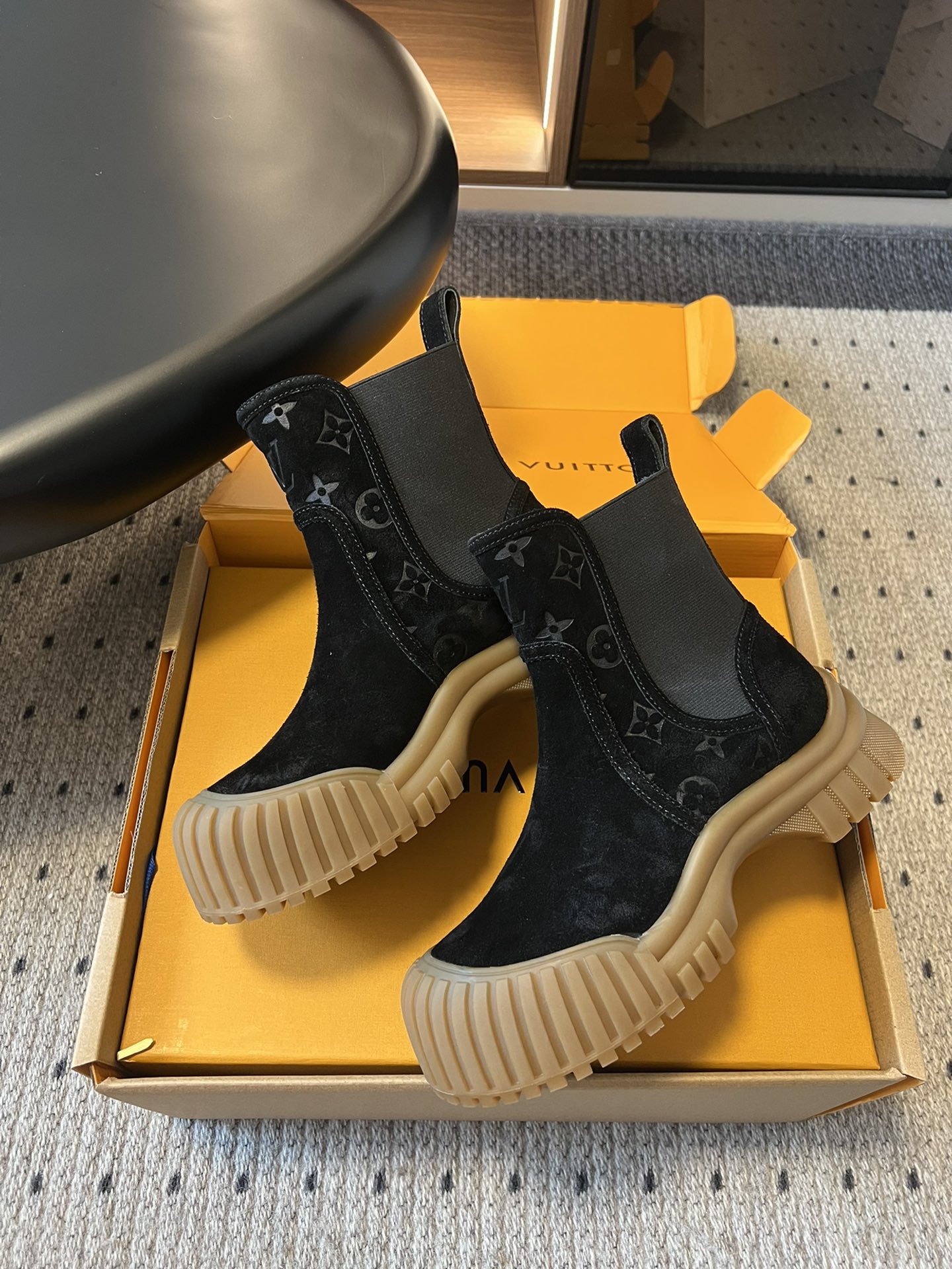 Louis Vuitton Black Monogram Chelsea Boots