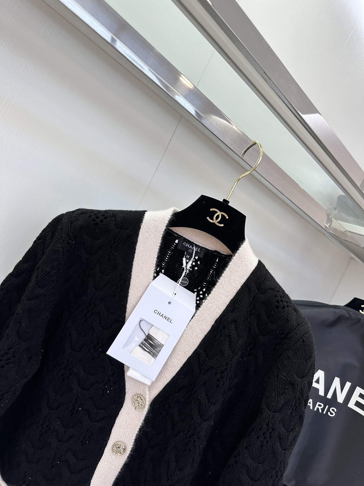 Chunky Knit Cardigan: Black & White Oversized V-Neck Sweater - Chanel Inspired 6 i1753814188 218 4