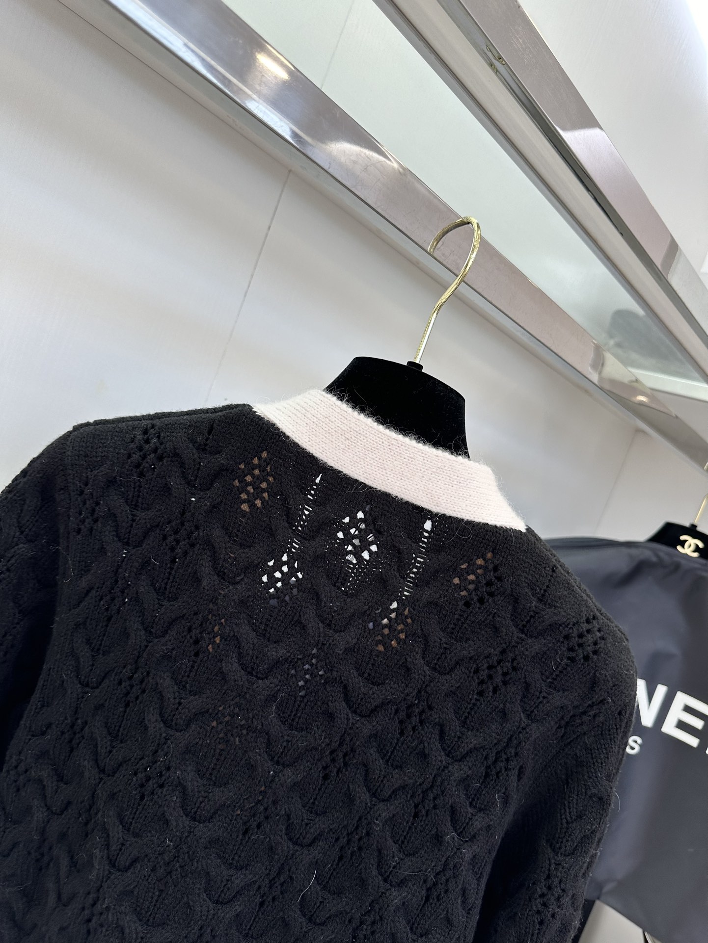 Chunky Knit Cardigan: Black & White Oversized V-Neck Sweater - Chanel Inspired 8 i1753814188 4892 6