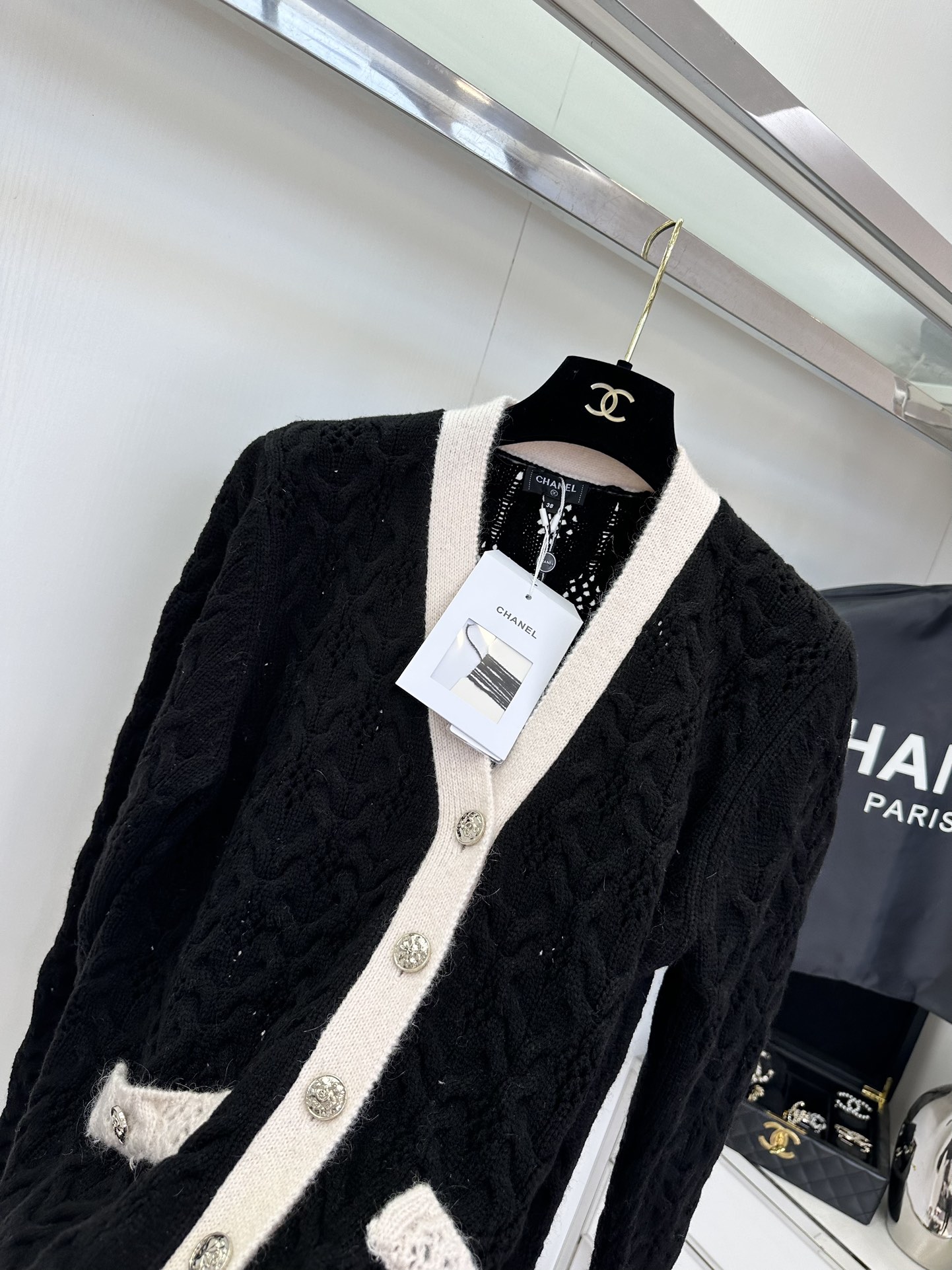 Chunky Knit Cardigan: Black & White Oversized V-Neck Sweater - Chanel Inspired 5 i1753814188 8484 3