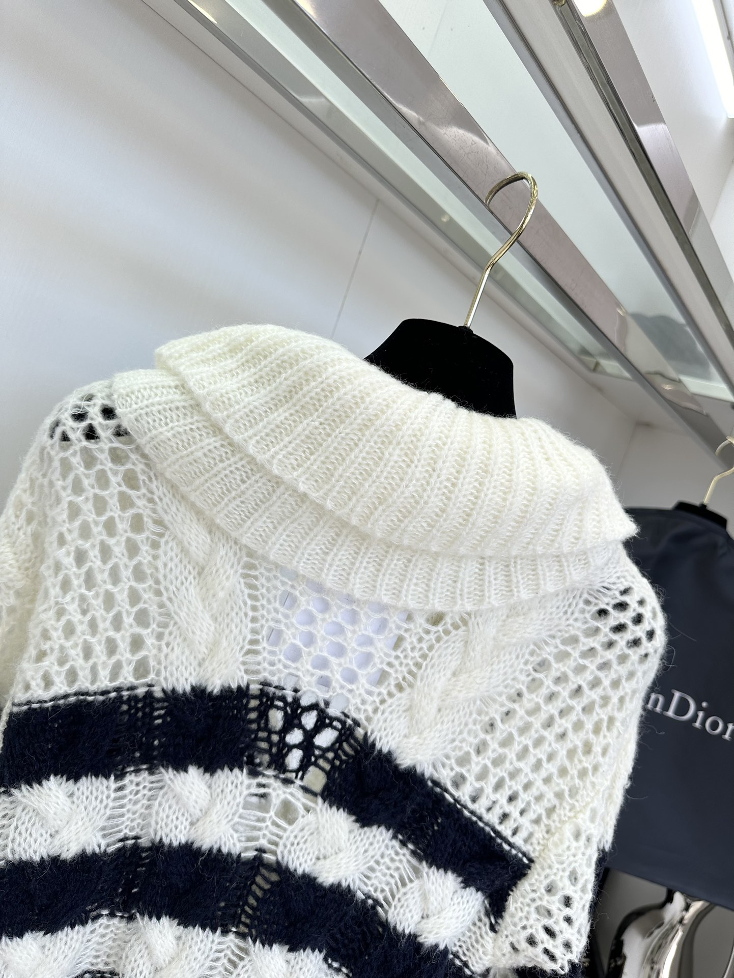Dior-Inspired Striped Knit Sweater - Soft Mohair Blend, Navy Style, Crochet Detail 8 i1753835565 2508 6