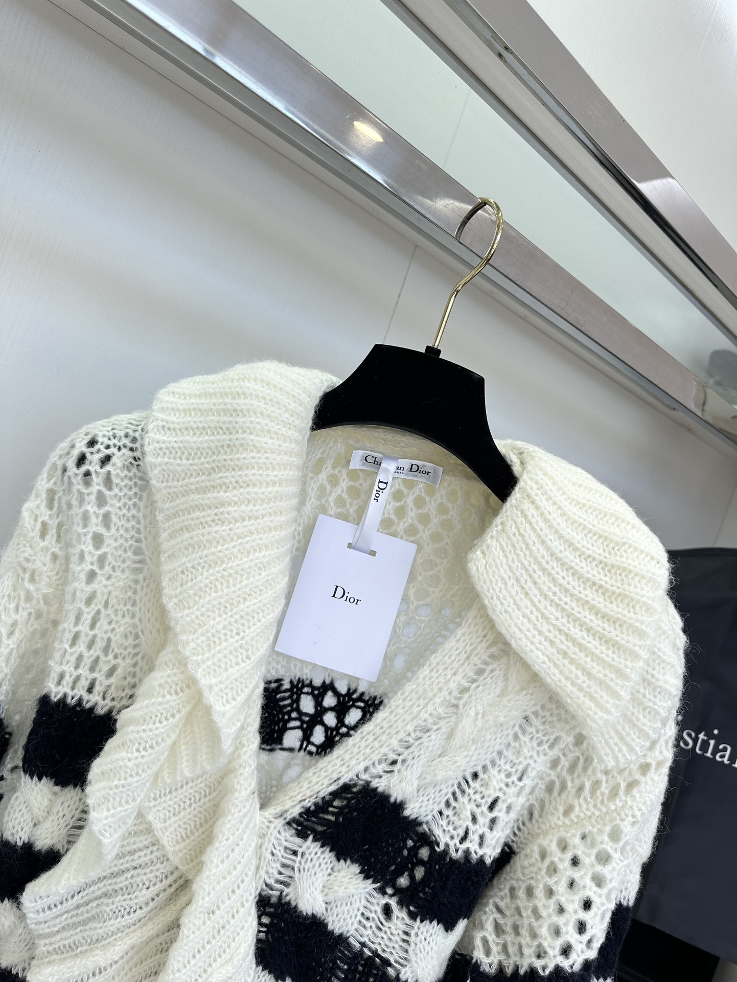 Dior-Inspired Striped Knit Sweater - Soft Mohair Blend, Navy Style, Crochet Detail 5 i1753835565 6101 3