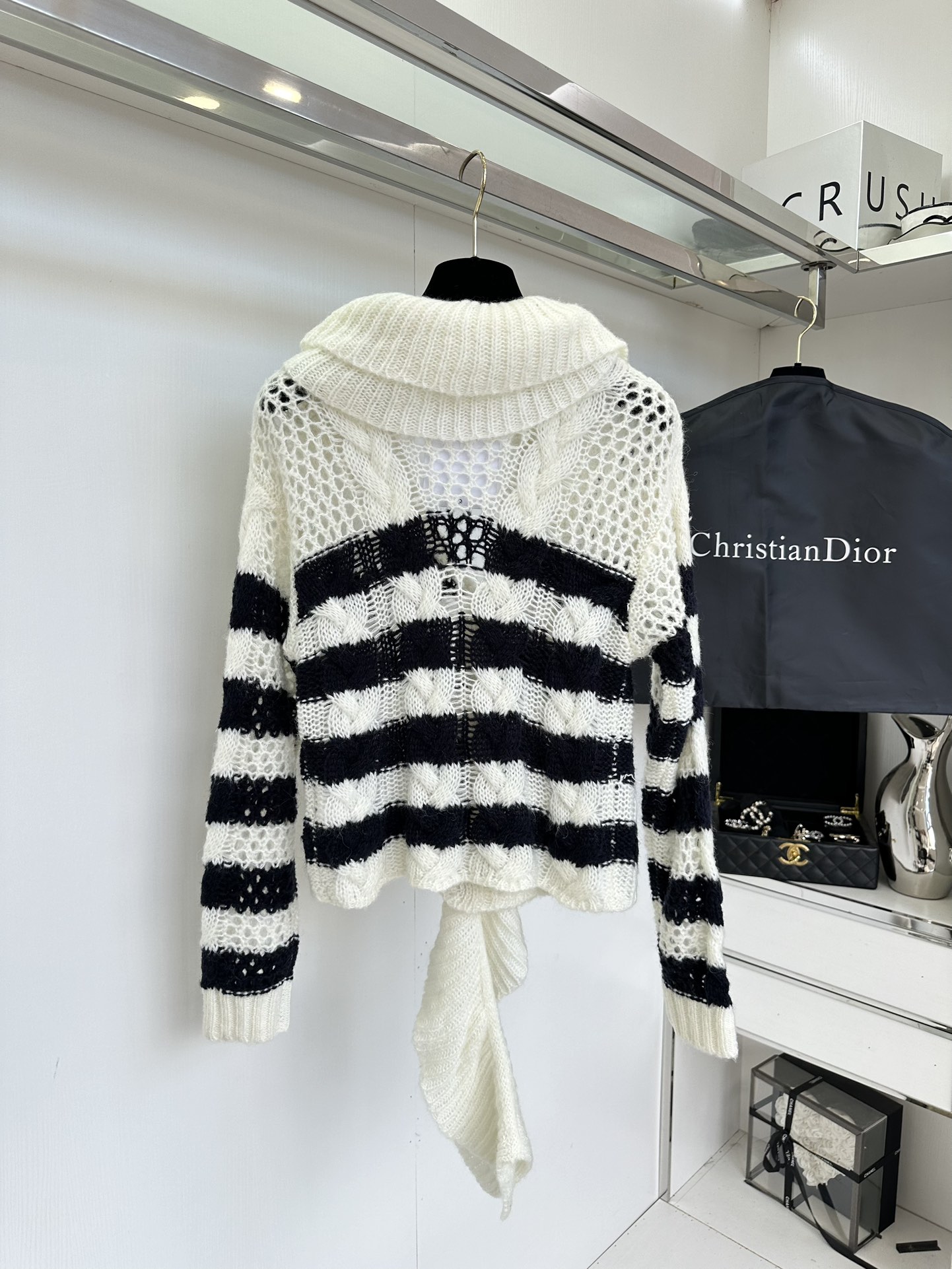 Dior-Inspired Striped Knit Sweater - Soft Mohair Blend, Navy Style, Crochet Detail 3 i1753835565 6834 1