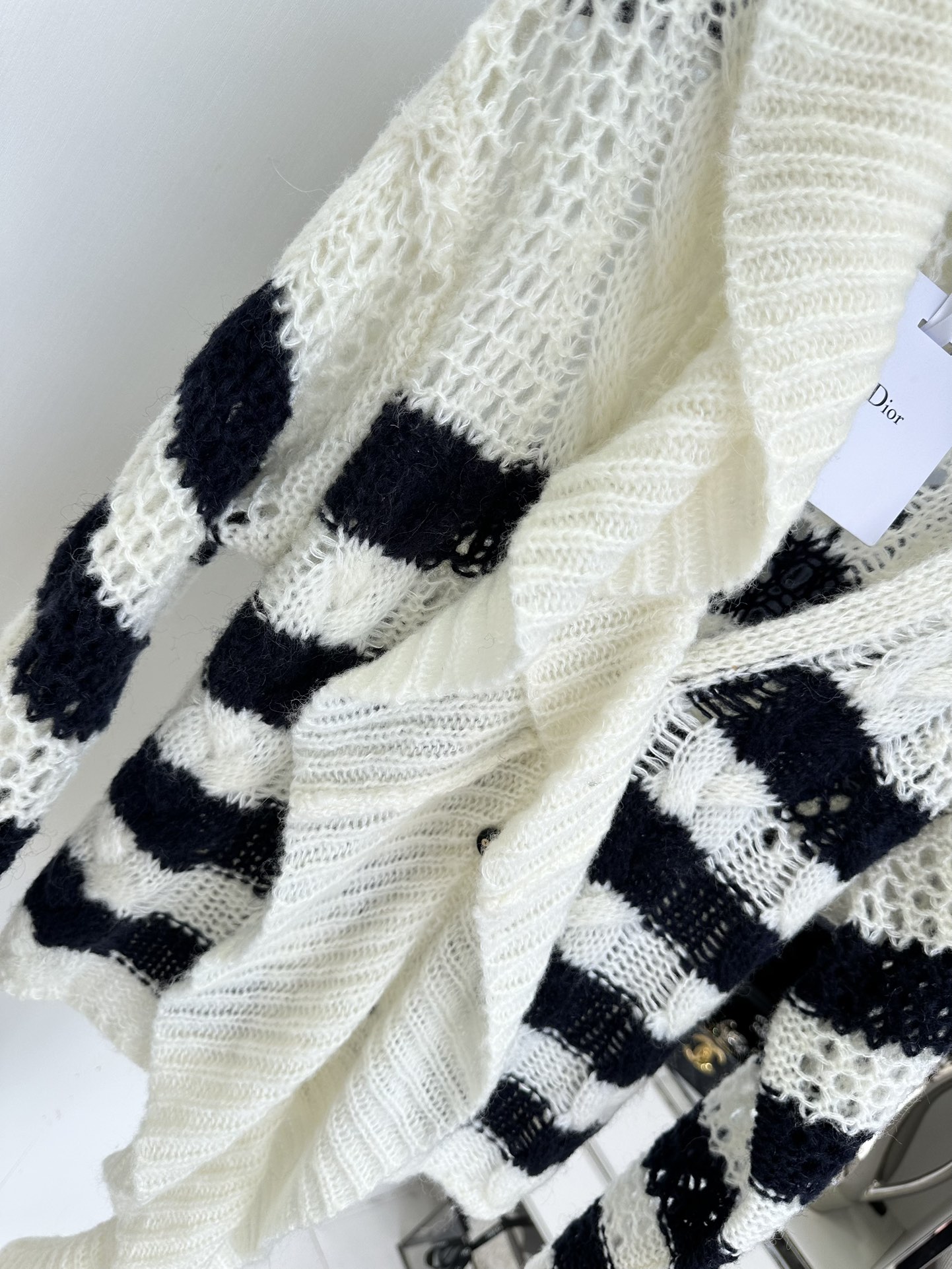 Dior-Inspired Striped Knit Sweater - Soft Mohair Blend, Navy Style, Crochet Detail 6 i1753835565 9619 4