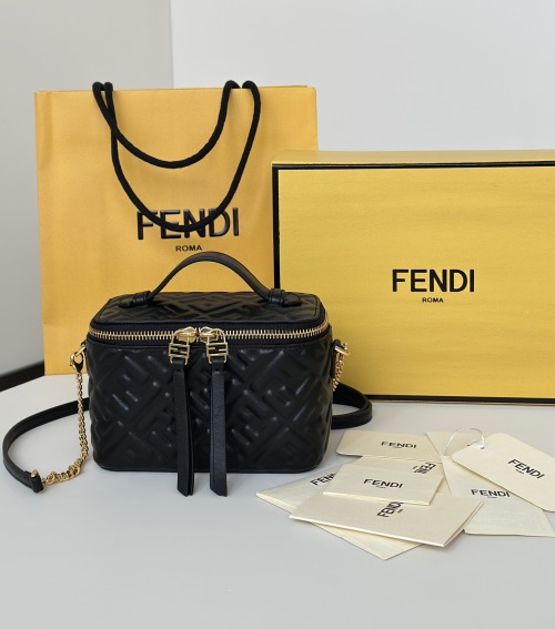 Fendi Vanity Small Lunch Box Bag Napa Leather Embossed Logo - Black 1 Fendi Vanity Small Lunch Box Bag Napa Leather Embossed Logo - Black
